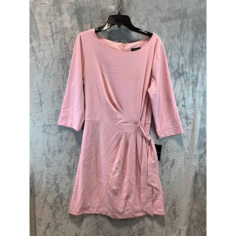 Tahari ASL Pink Faux Wrap Side Tie Career Dress 3/4 Sleeve 2AM482 Size 14 NWT